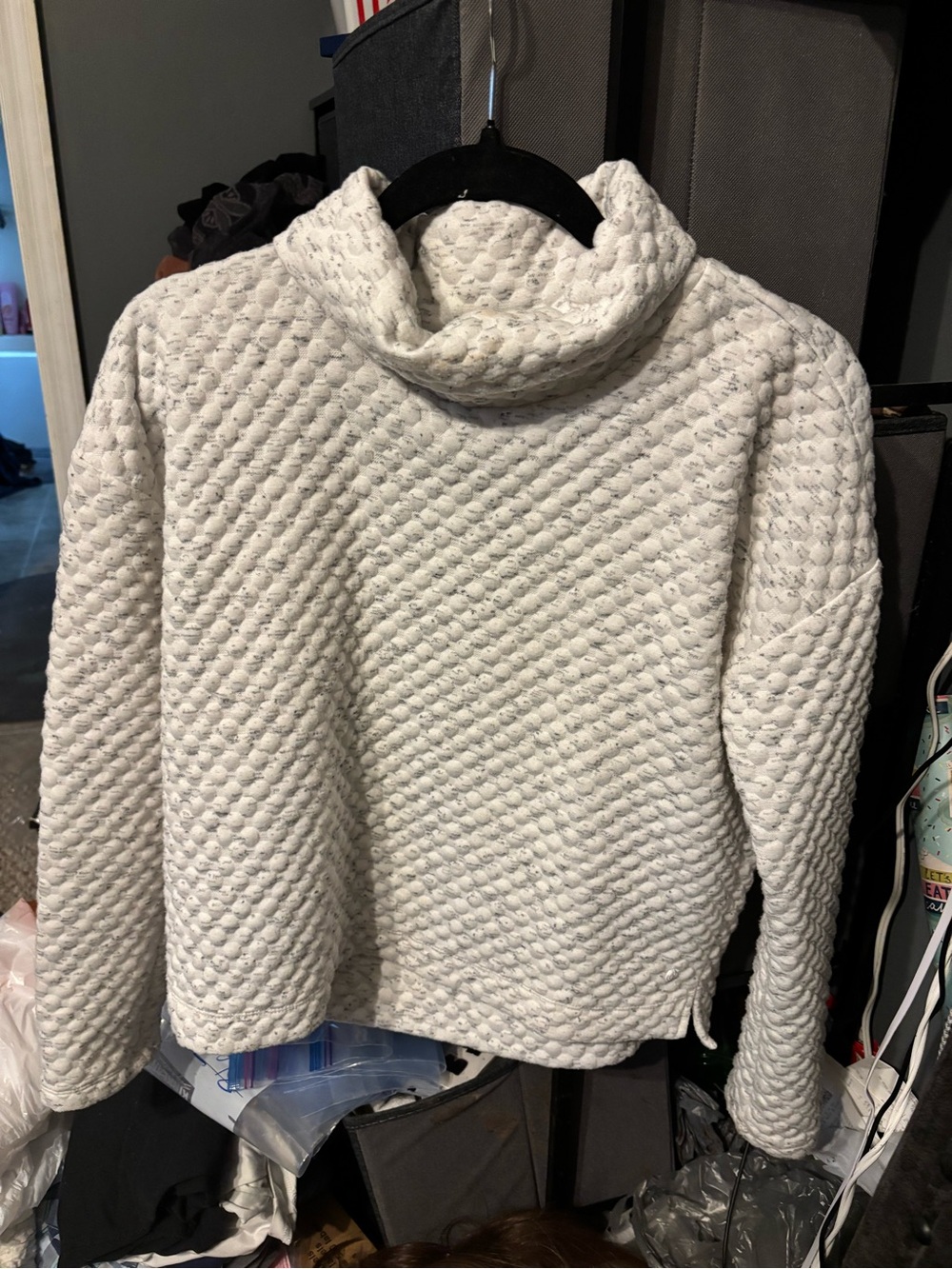 Apana Cream Textured Cowl Neck Sweatshirt Medium